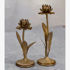 Distressed Floral Candlestick Pair