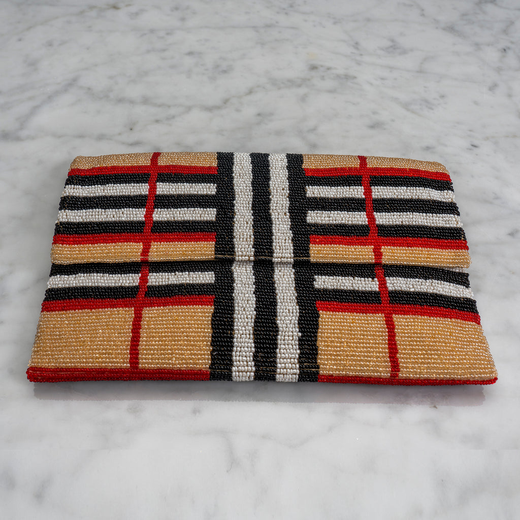 Beaded Evening Clutch in Designer Plaid