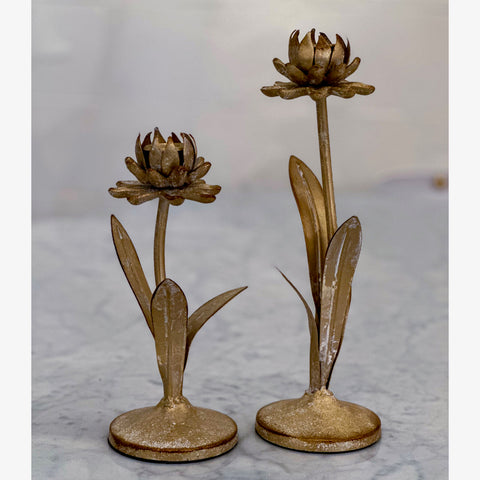 Distressed Floral Candlestick Pair