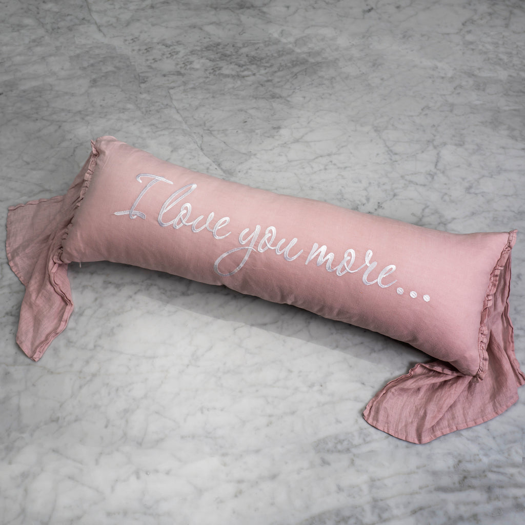 I Love You More Lumbar Pillow in Dusty Pink