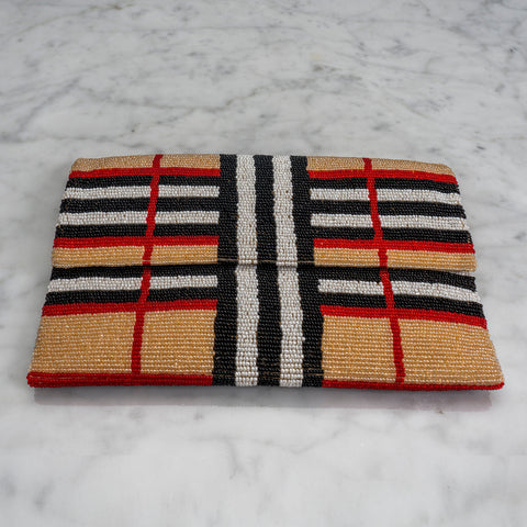 Beaded Evening Clutch in Designer Plaid